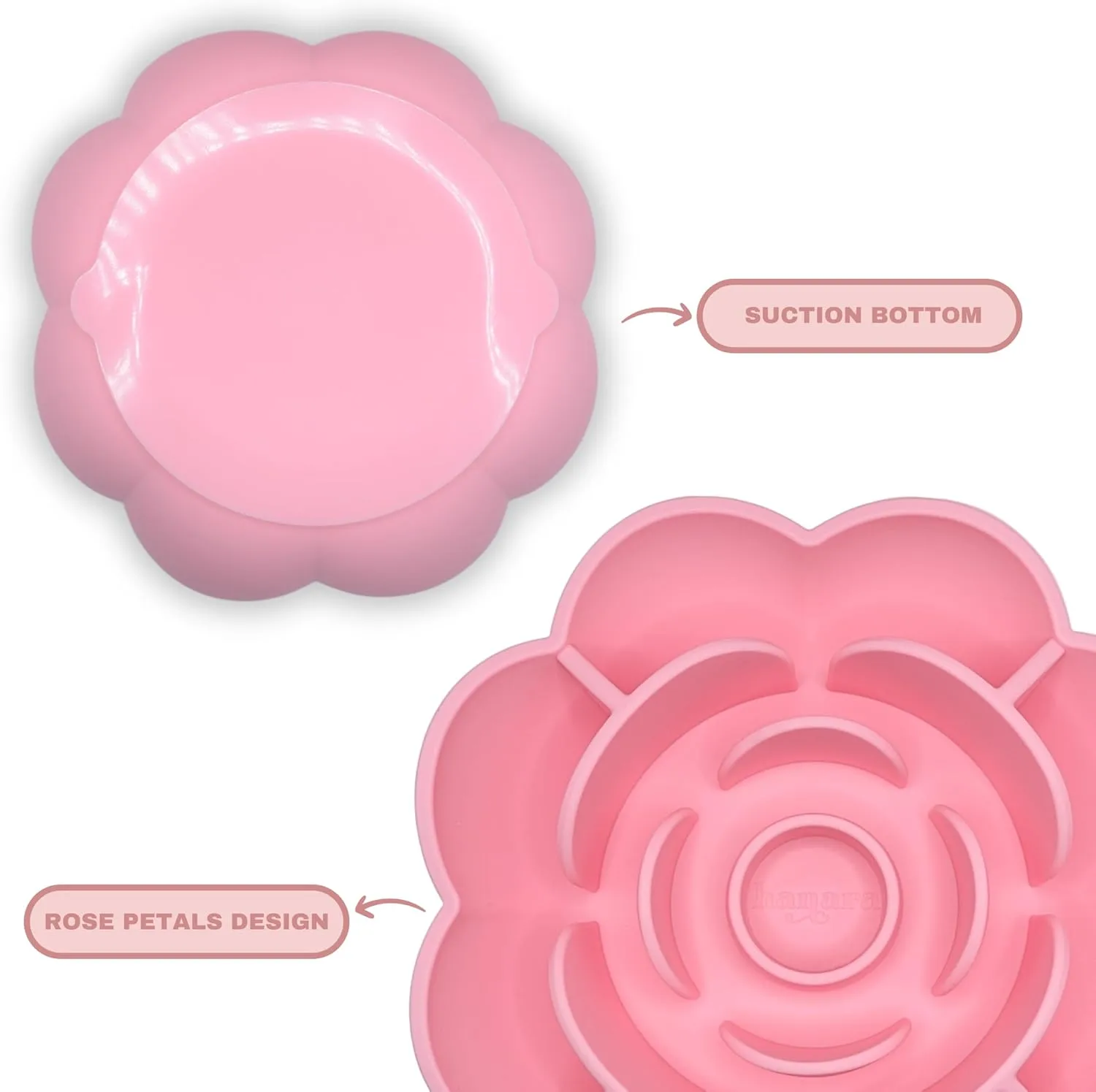 Sillicone Slow Feeder Dog Bowls & Lick Mat with Suction Bottom | Rose Petals Design | Promotes better digestion, prevent choking | Dish Washer Safe | Great Size For All Breed (Rose Quartz Pink)