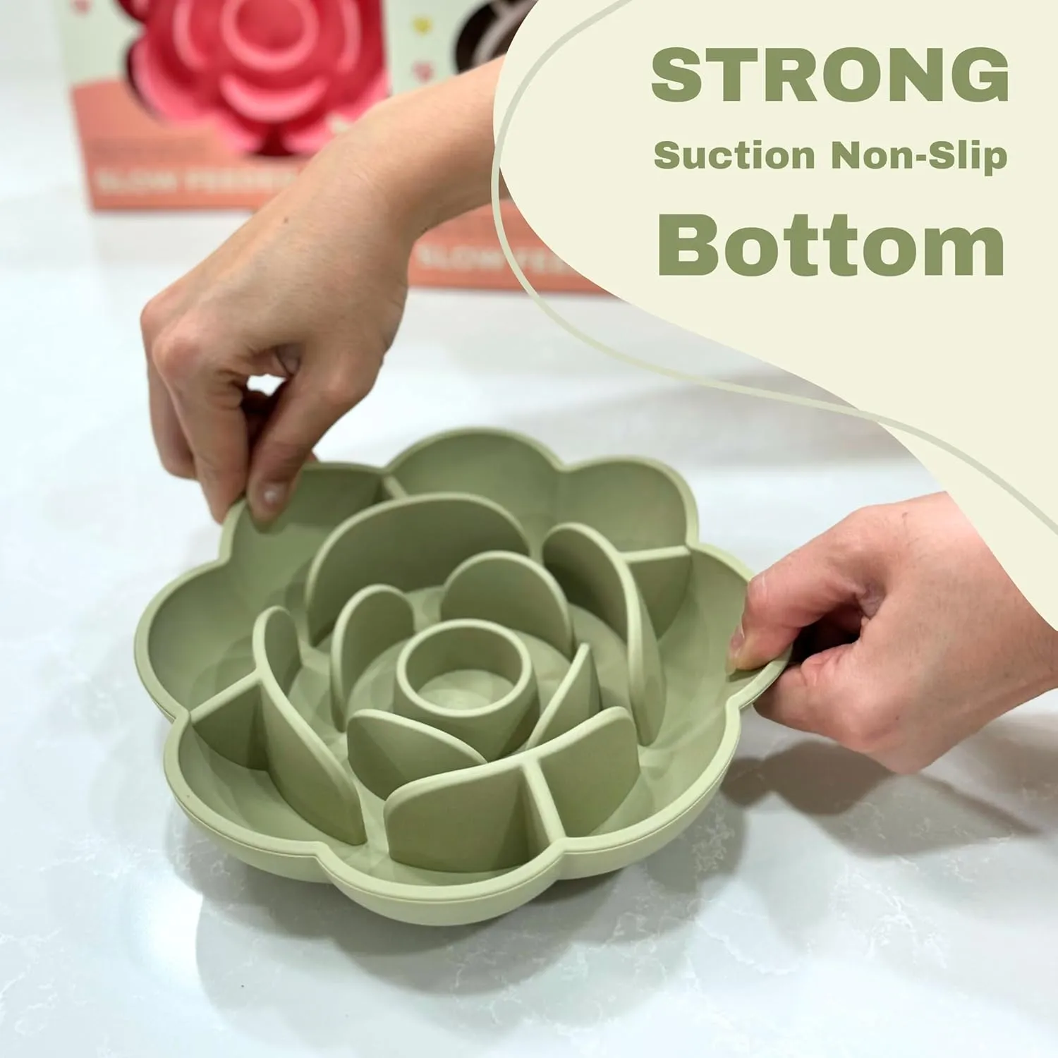 Sillicone Slow Feeder Dog Bowls & Lick Mat with Suction Bottom | Rose Petals Design | Promotes better digestion, prevent choking | Dish Washer Safe | Great Size For All Breed (Rose Quartz Pink)