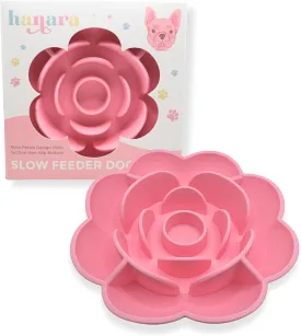 Sillicone Slow Feeder Dog Bowls & Lick Mat with Suction Bottom | Rose Petals Design | Promotes better digestion, prevent choking | Dish Washer Safe | Great Size For All Breed (Rose Quartz Pink)
