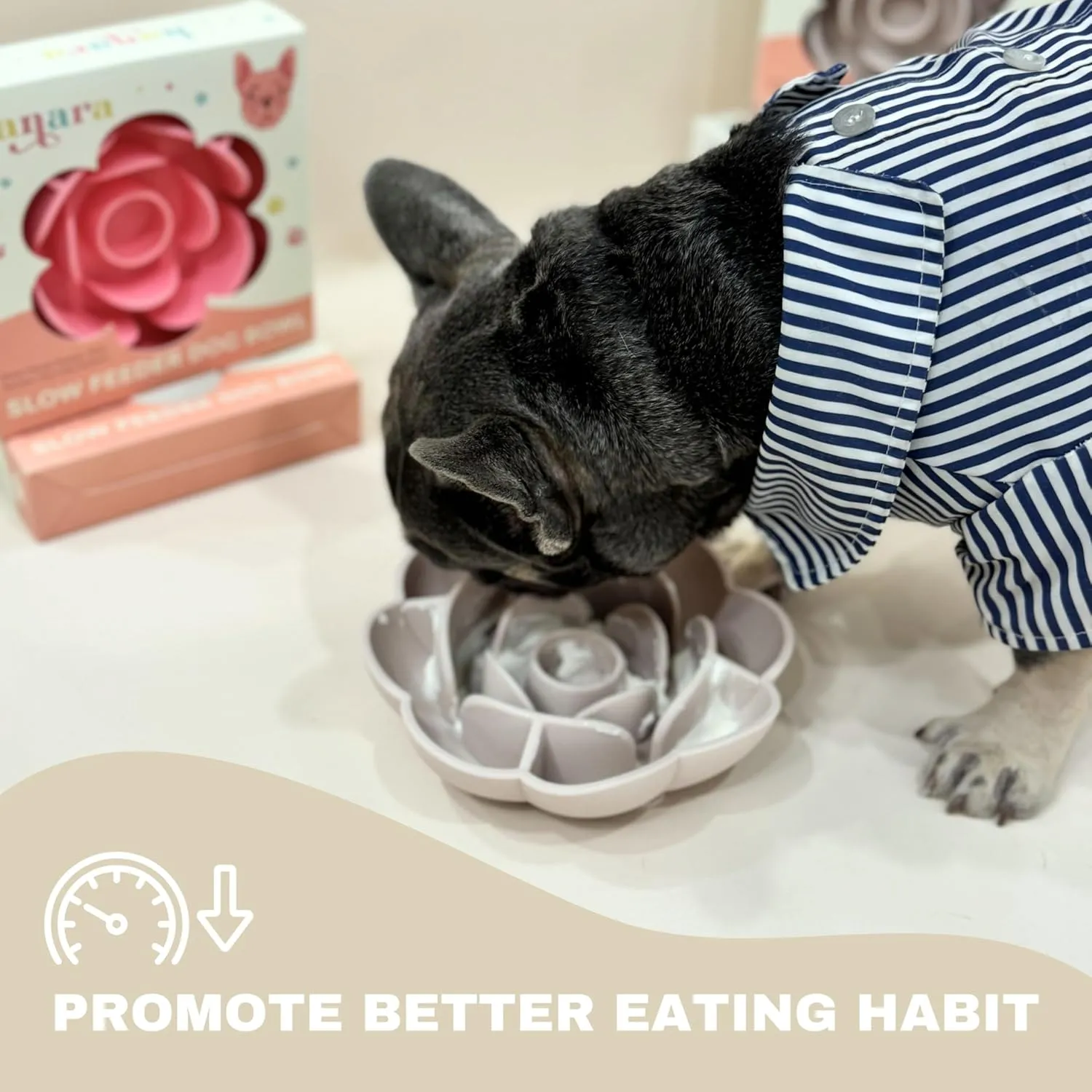 Sillicone Slow Feeder Dog Bowls & Lick Mat with Suction Bottom | Rose Petals Design | Promotes better digestion, prevent choking | Dish Washer Safe | Great Size For All Breed (Rose Quartz Pink)