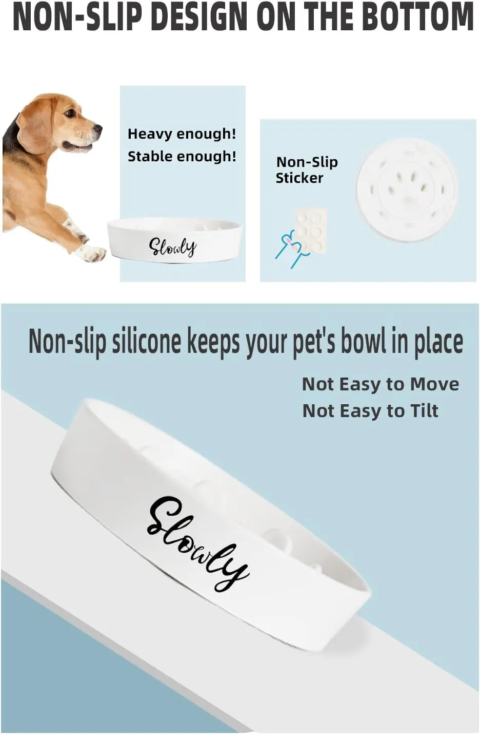 Slow Feeder Dog Bowls, Farmhouse Ceramic Fun Slow Eater Bowl for Medium Sized Dog, White