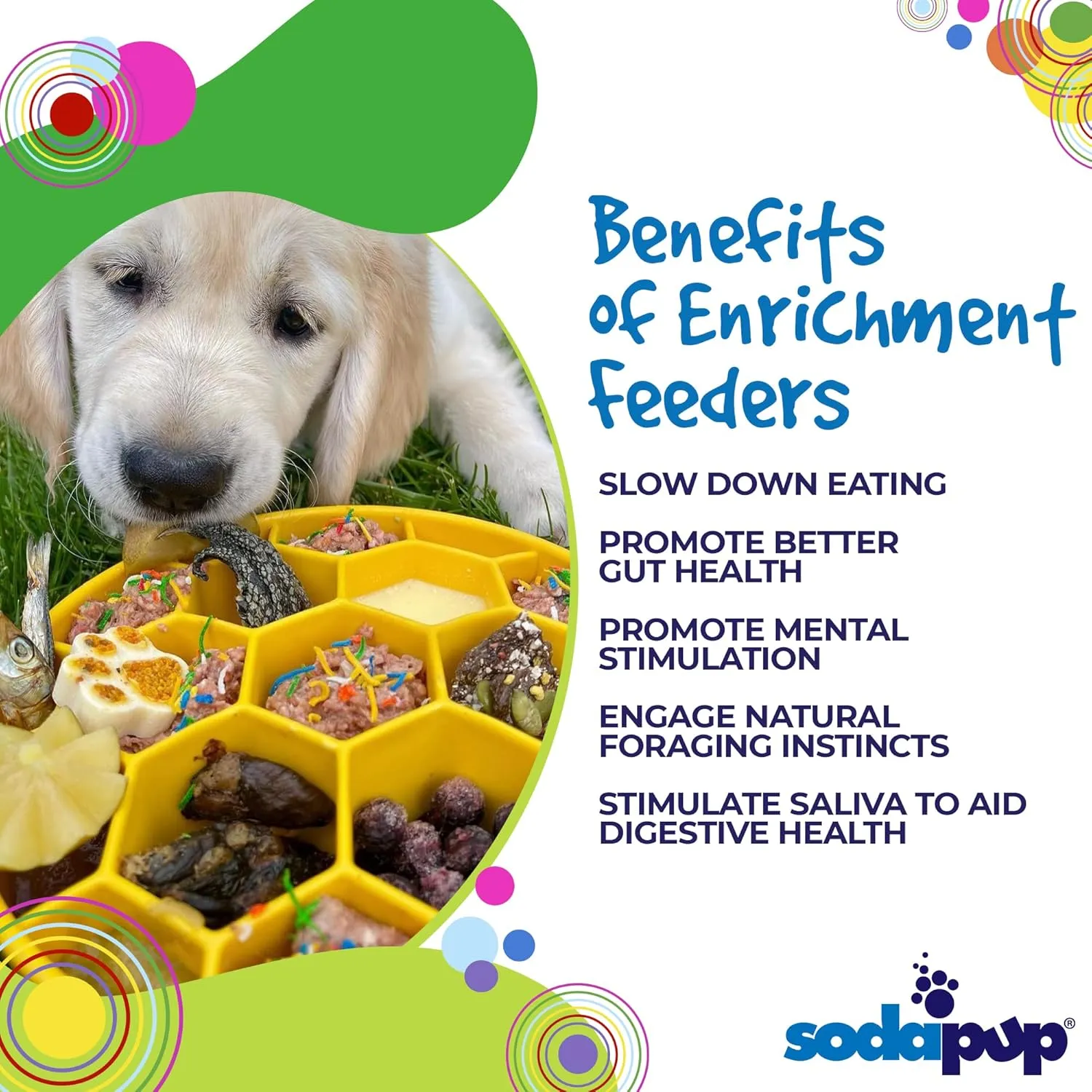 SodaPup Honeycomb Enrichment Bowl  Durable Slow Feeder Bowl Made in USA from Non-Toxic, Pet-Safe, Food Safe Material for Mental Stimulation, Slowing Down Eating, Healthy Digestion, & More