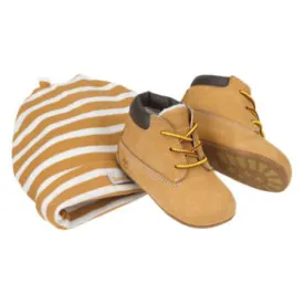 Timberland Infant Crib Wheat Leather Booties and Knit Hat Set