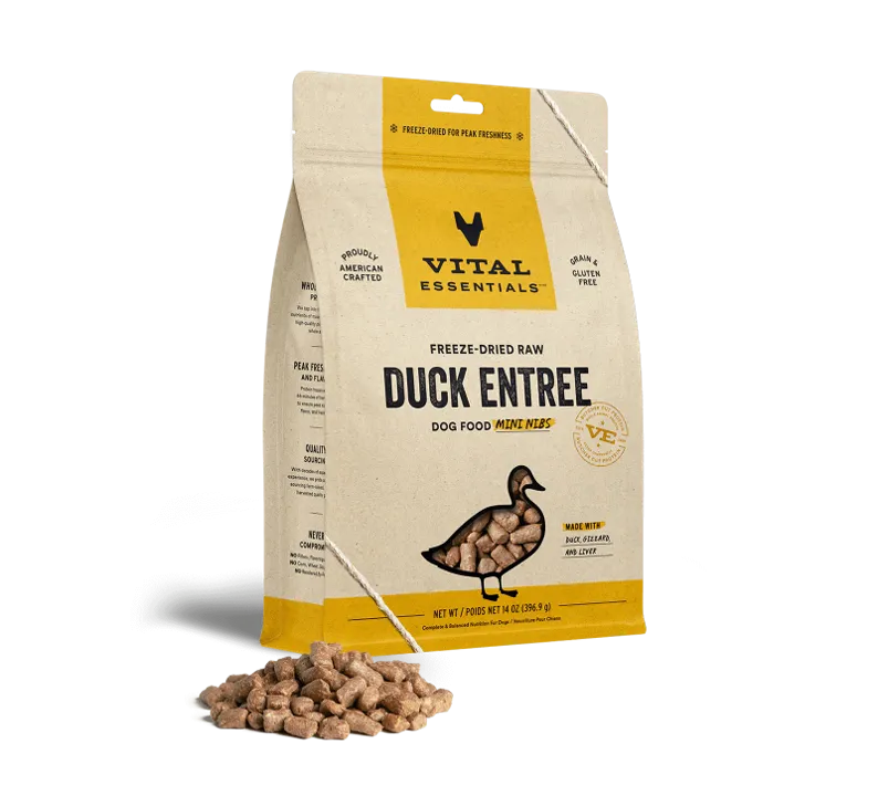 VITAL ESSENTIALS Duck Mini Nibs Grain Free Freeze Dried Raw Dog Food, 14 Oz