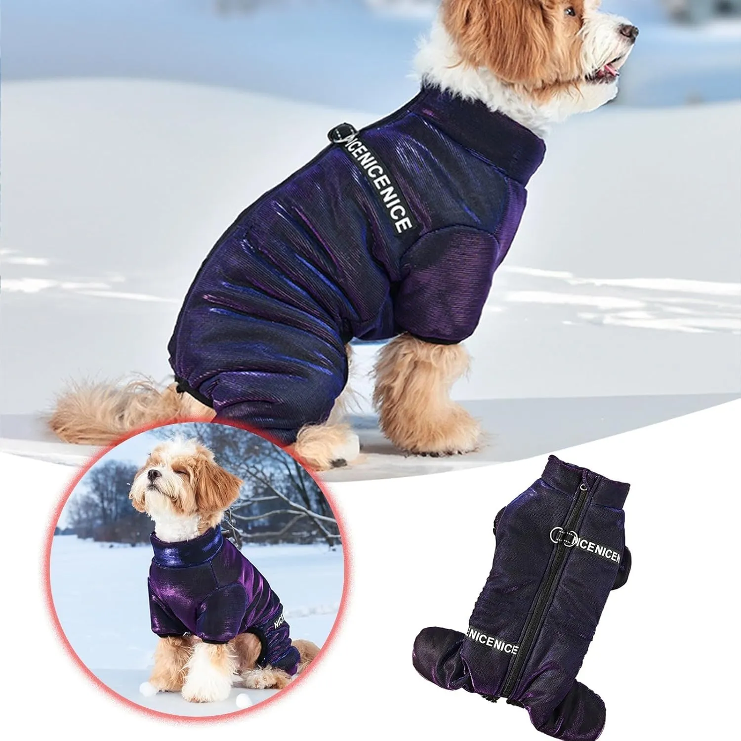 Winter Puppy Sweater for Dogs Winter Fleece Lined Dog Coat with Harness Warm Dogs Puffer Jacket Vest for Cold Weather Pet Onesie with Feet