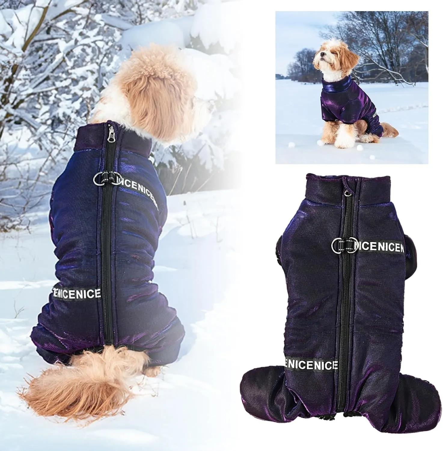 Winter Puppy Sweater for Dogs Winter Fleece Lined Dog Coat with Harness Warm Dogs Puffer Jacket Vest for Cold Weather Pet Onesie with Feet