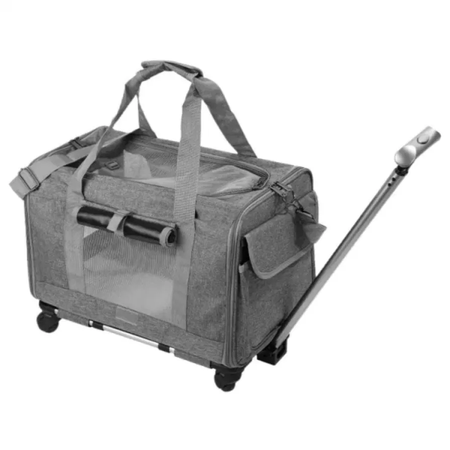 ZUN 1pc Cat Dog Carrier with Wheels Airline Approved Rolling Pet Carrier with Telescopic Handle Shoulder 77237225