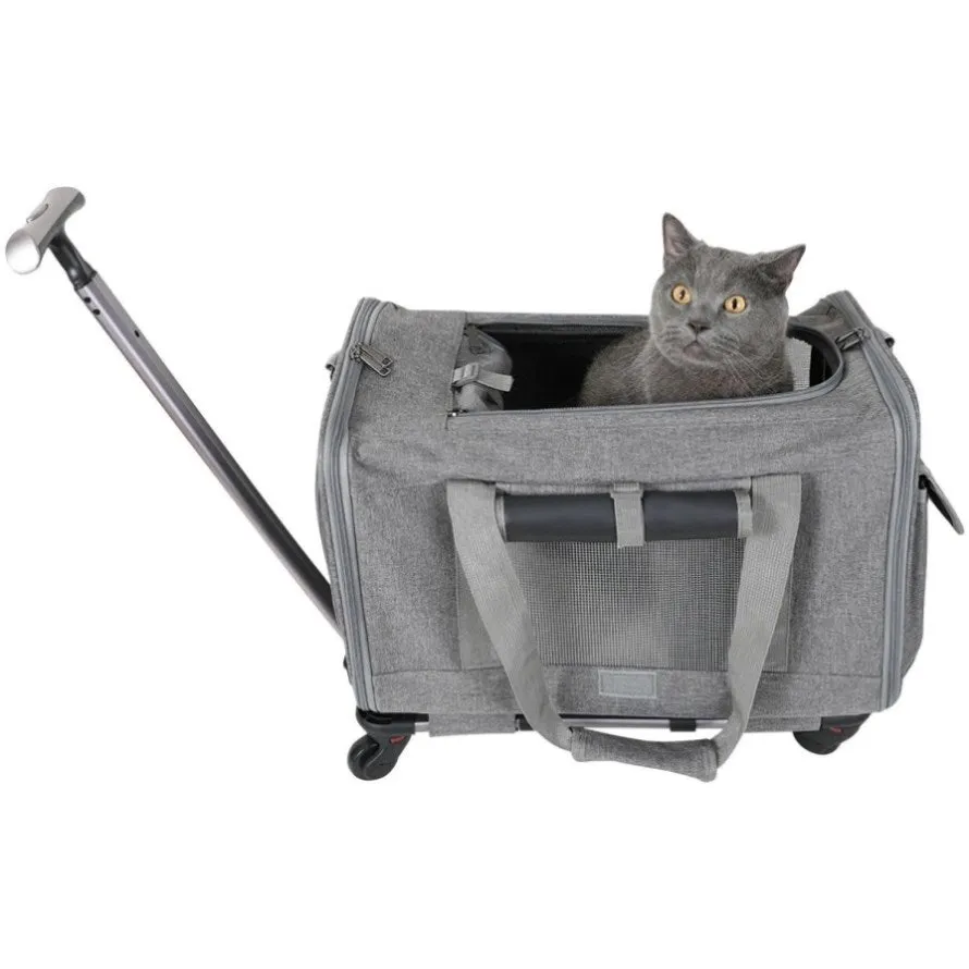 ZUN 1pc Cat Dog Carrier with Wheels Airline Approved Rolling Pet Carrier with Telescopic Handle Shoulder 77237225
